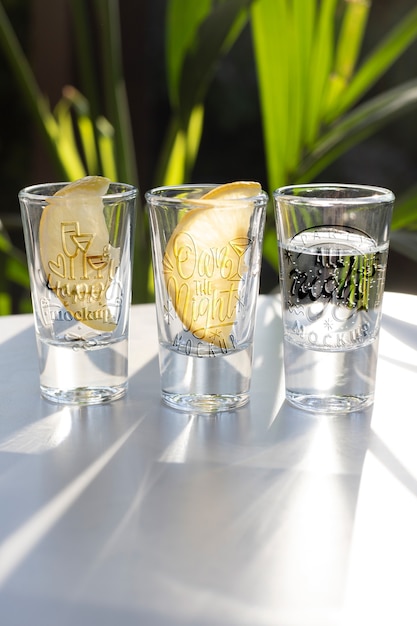 PSD close up on tequila shot glass mockup