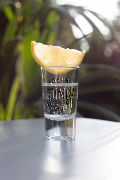 PSD close up on tequila shot glass mockup