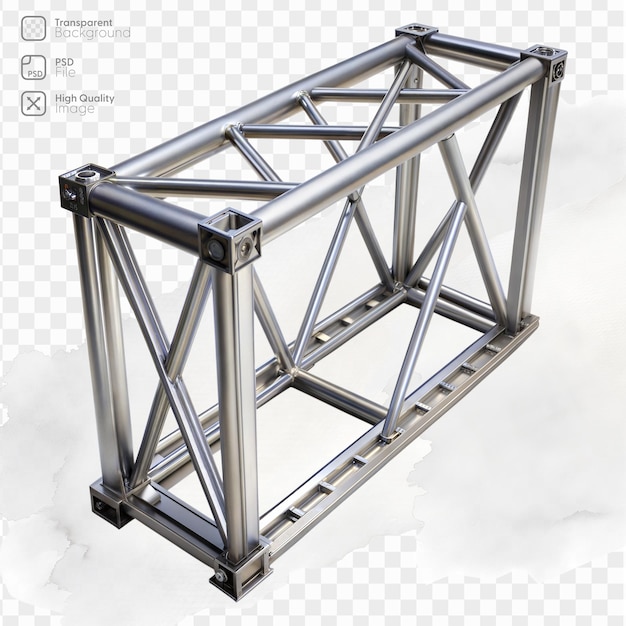 PSD a close up view of a single aluminum truss beam featuring a rectangular frame with diagonal supports