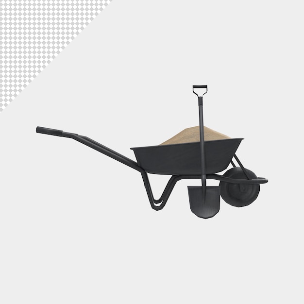 close up on Wheelbarrow isolated premium psd