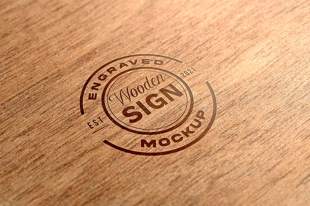 Close up wood logo design mockup