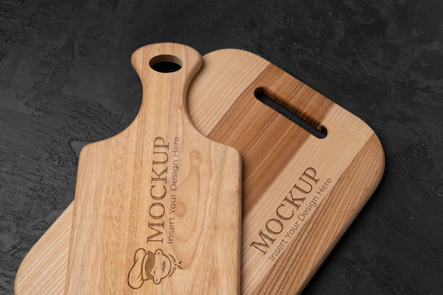 Close up on wooden cutting board mockup