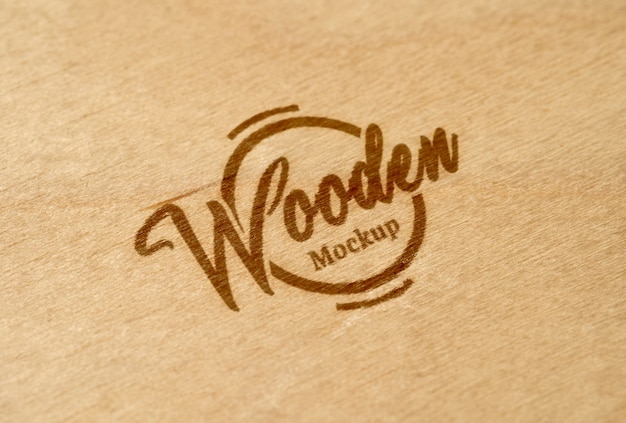 Close up on wooden logotype mockup