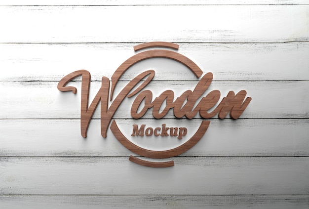 Close up on wooden logotype mockup