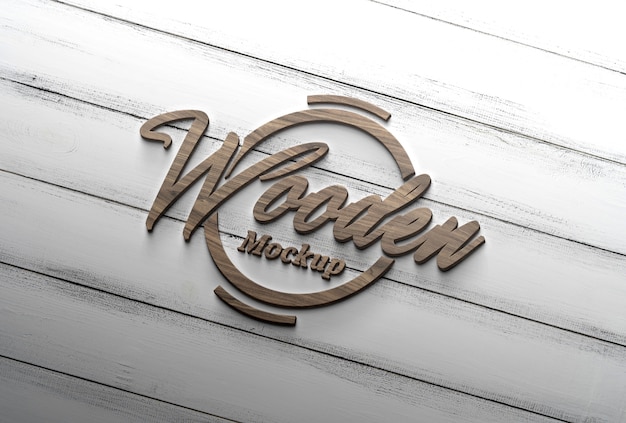 Close up on wooden logotype mockup