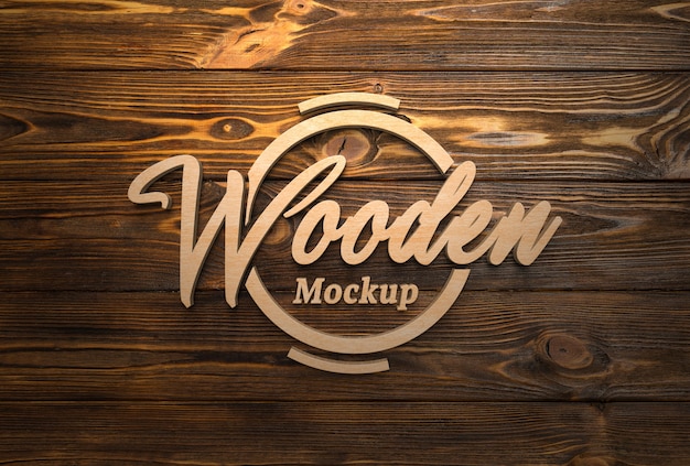 Close up on wooden logotype mockup