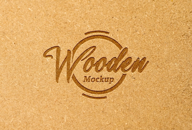 Close up on wooden logotype mockup