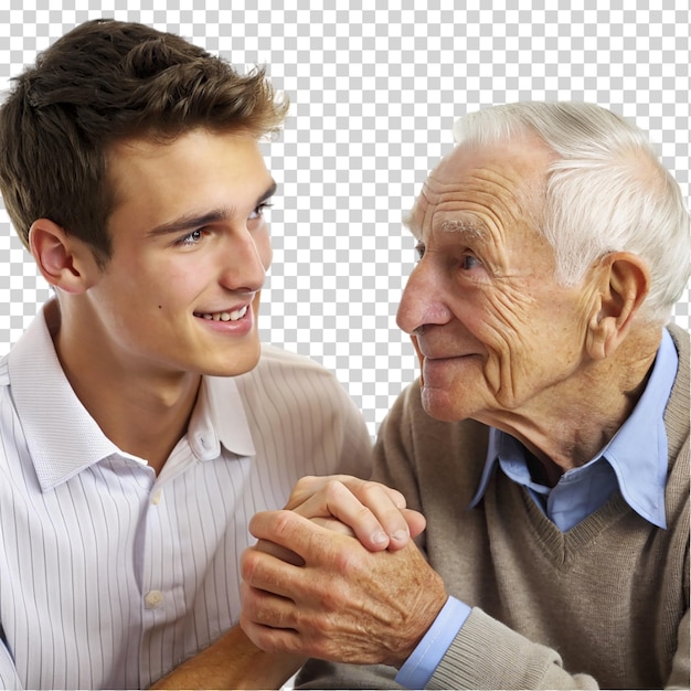 PSD close up young man holding hand of senior man on transparent background