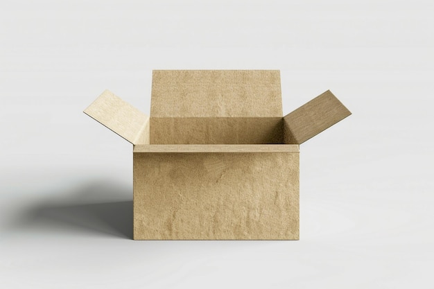 PSD closed and open brown kraft cardboard delivery shipping box mockup isolated on white background 3d