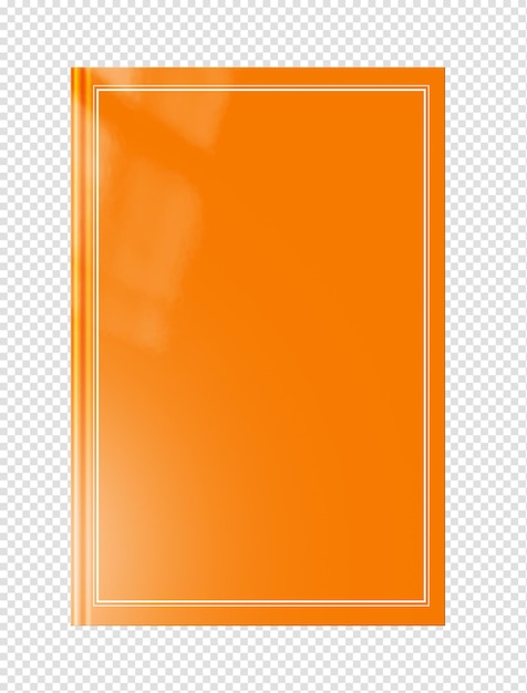 Closed orange blank book with frame isolated on white