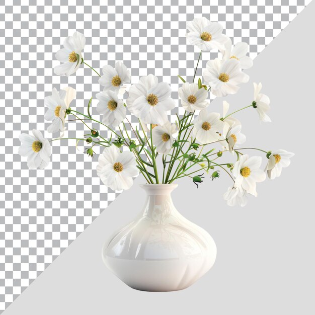 PSD closeup of an beautiful white flower in vase isolated on transparent background