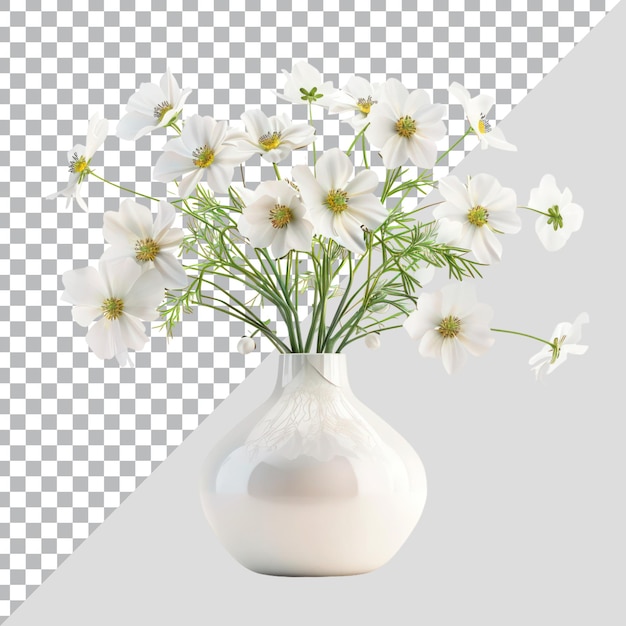 Closeup of an beautiful white flower in vase isolated on transparent background