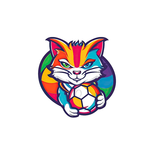 Closeup of cat holding soccer ball