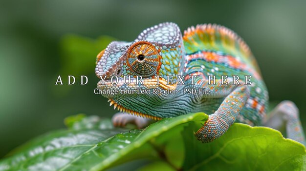 PSD closeup of a chameleon on a leaf