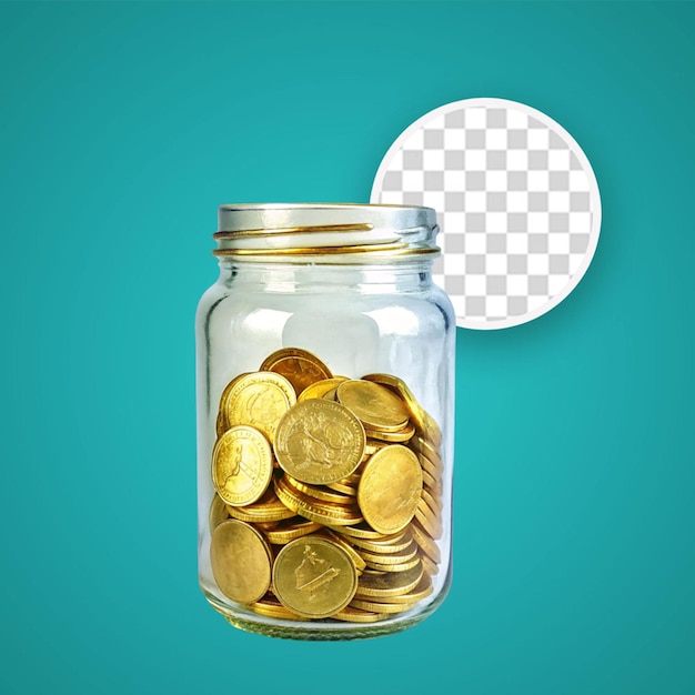 closeup of coins in jar on table