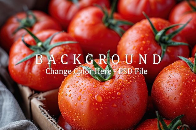 PSD closeup of fresh tomatoes in water drops healthy food background