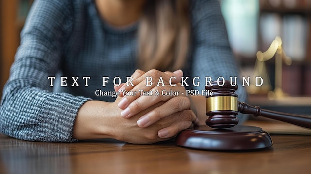 PSD closeup of a gavel and hands in a legal setting