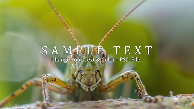 PSD closeup of a green grasshopper