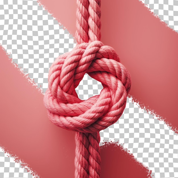 Closeup of isolated red rope knot on transparent background