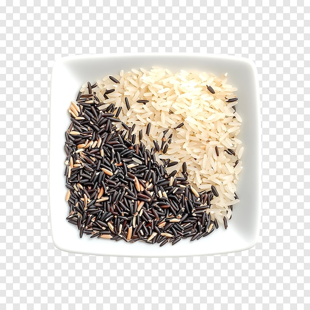 Closeup of long grain rice and wild rice mix isolated on a transparent background for food display