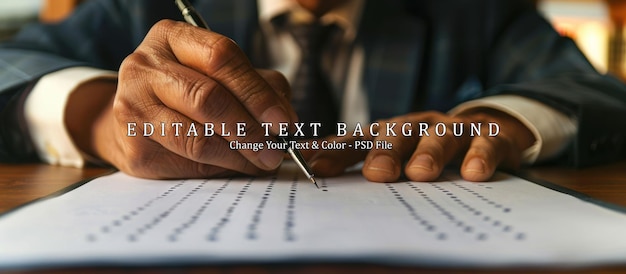 PSD closeup of a man signing a document