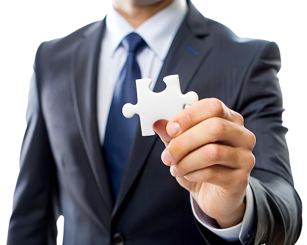 PSD closeup man in suit holding one puzzle