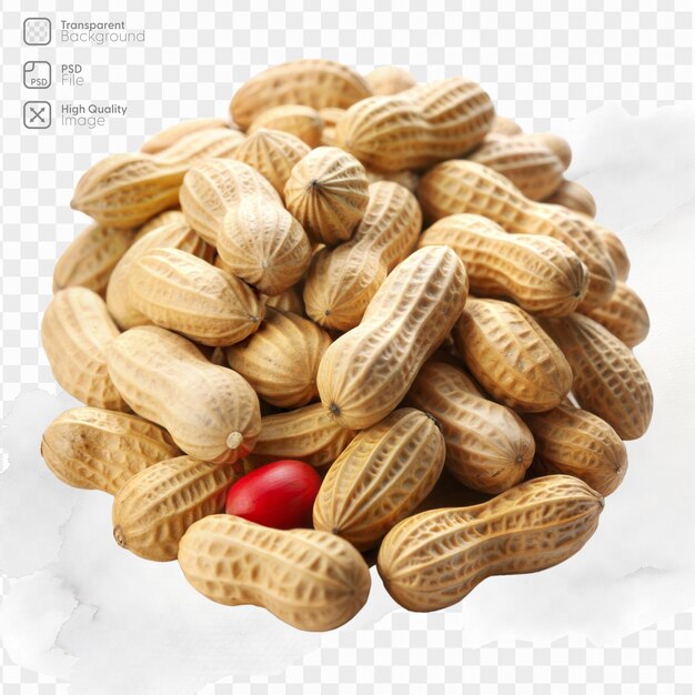 Closeup of peanuts with a single red peanut