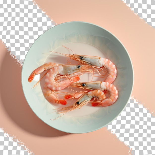 Closeup of a plate with fresh shrimp on a transparent background