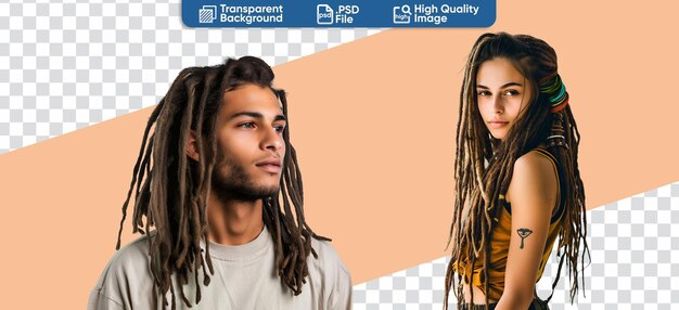 PSD closeup portrait of hipster man and woman with set of dreadlock hair