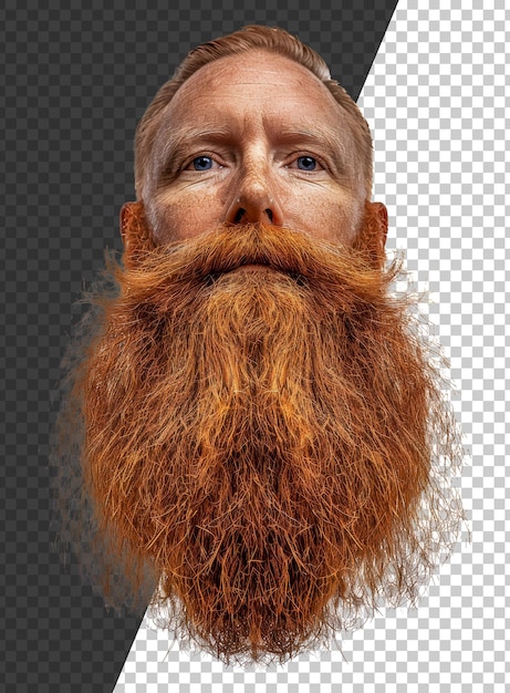 PSD closeup portrait of a man with a full thick orange beard cut out stock png