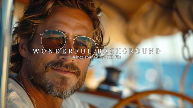 CloseUp Portrait of a Man on a Yacht with Sunglasses