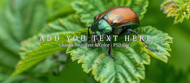 PSD closeup of a shiny green beetle on a leaf