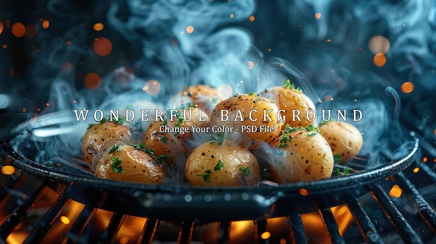 CloseUp of Smoky Grilled Potatoes on a Barbecue