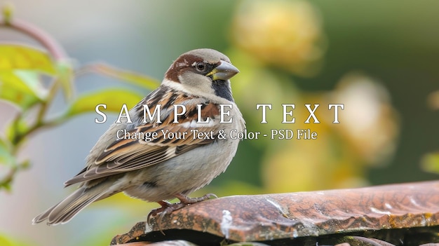 PSD closeup of a sparrow perched on a roof tile