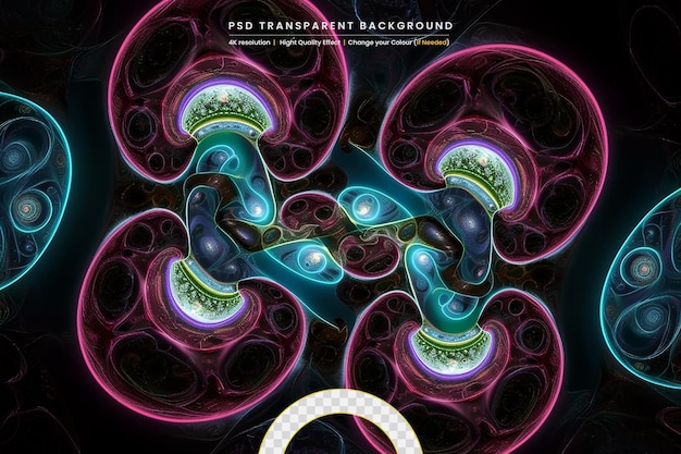 A closeup view of cells dividing and replicating through mitosis on transparant background