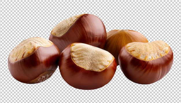 A Closeup View of Glossy Brown Chestnuts Revealing Velvety Tan Textures