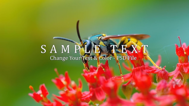 PSD closeup of a wasp on a red flower