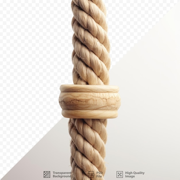 closeup of wooden structure with thick rope isolated on transparent background