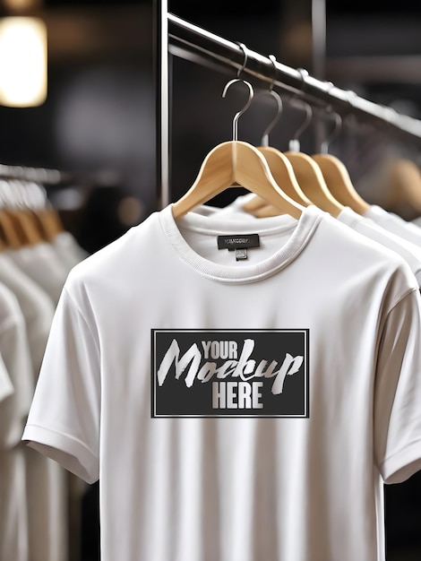 clothes hanger mockup of white tshirt front view design