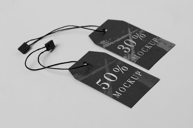 Clothing modern black tag mock-up high view