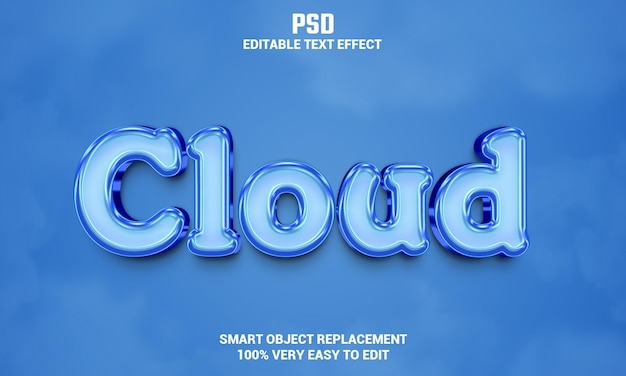 Cloud 3d editable text effect with background Premium Psd