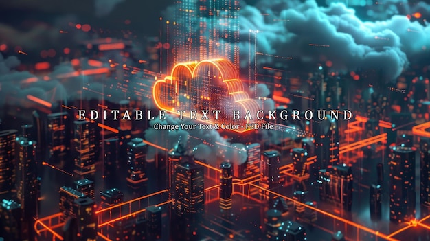 PSD cloud computing concept with glowing cityscape