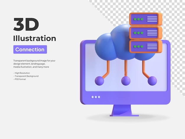 PSD cloud computing server 3d illustration