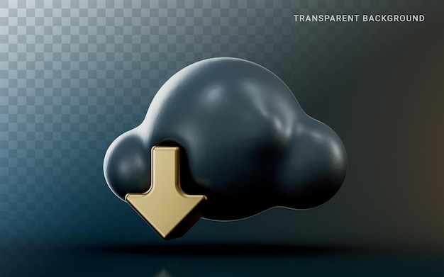 cloud download icon on dark background 3d render concept for file sharing data transferring system