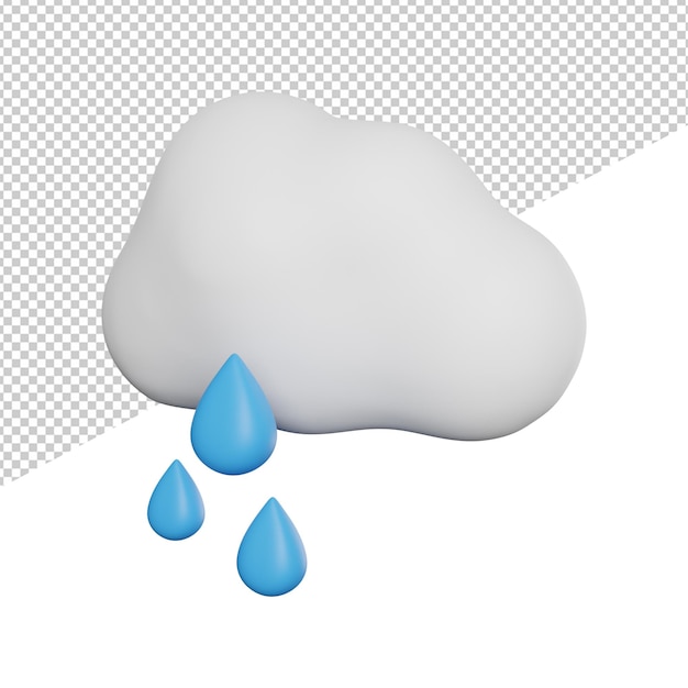 Cloud Drizzling Day side view 3d rendering icon illustration on transparent background