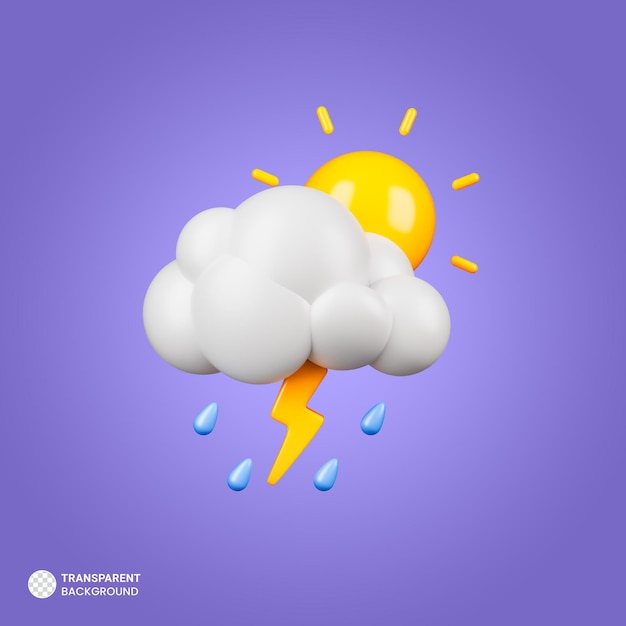 Cloud lightning and rain isolated on blue background 3d rendering