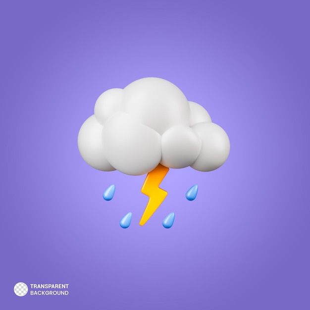 Cloud lightning and rain isolated on blue background 3d rendering