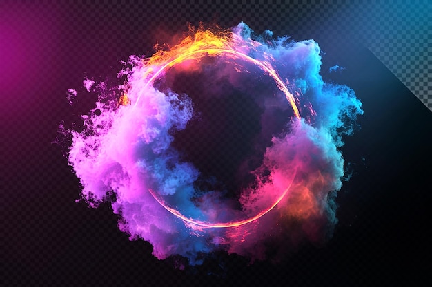 Cloud and smoke ring with colorful lighting effect on transparent background