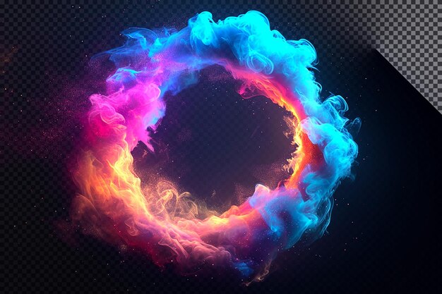 PSD cloud and smoke ring with colorful lighting effect on transparent background