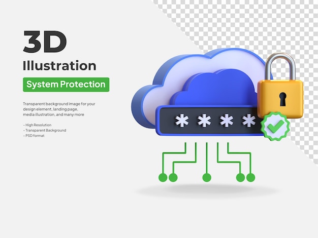 Cloud storage password protection system 3d icon illustration